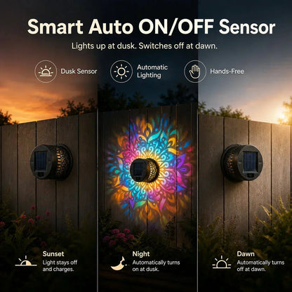 🎁2026 New Arrivals💥Solar Mandala Wall Light Outdoor Garden Fence Projector Lamp Patio Ambient Decor