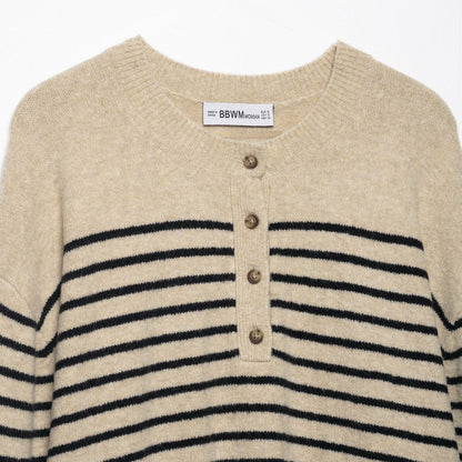 Striped Crew Neck Knit Cardigan – Classic Cozy Layer