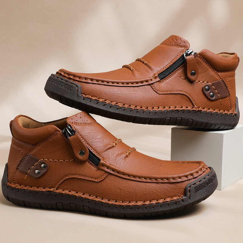 ⏰Limited Time Sale 50% OFF-Men’s Handmade Premium Leather Slip-On Driving Boots – Wide Toe, Arch Support, Waterproof, Pressure Relief, Non-Slip Sole for Casual, Travel & Outdoor